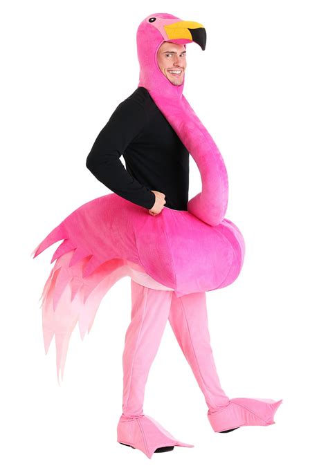 Adult flamingo outfit - Product Information. Make an impression at a stag or hen party in this Adult Flamingo Fancy Dress costume. This fun item will be sure to draw comment from anyone seeing it. Its bright pink plumage means it certainly stands out. Made in lightweight polyester, it weighs in at a mere 1.06 pounds.